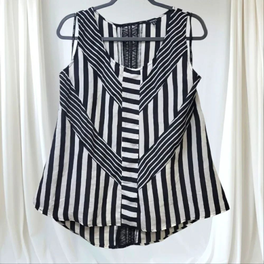 XOXO Black and White Asymmetrical Sleeveless Tank Top. XL